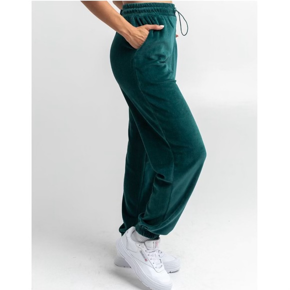 RSQ Velour Dark Green Jogger Sweatpants - Picture 2 of 4